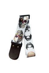 Beyaz Fon Kurukafa Desenli Tasarım Gitar Askısı