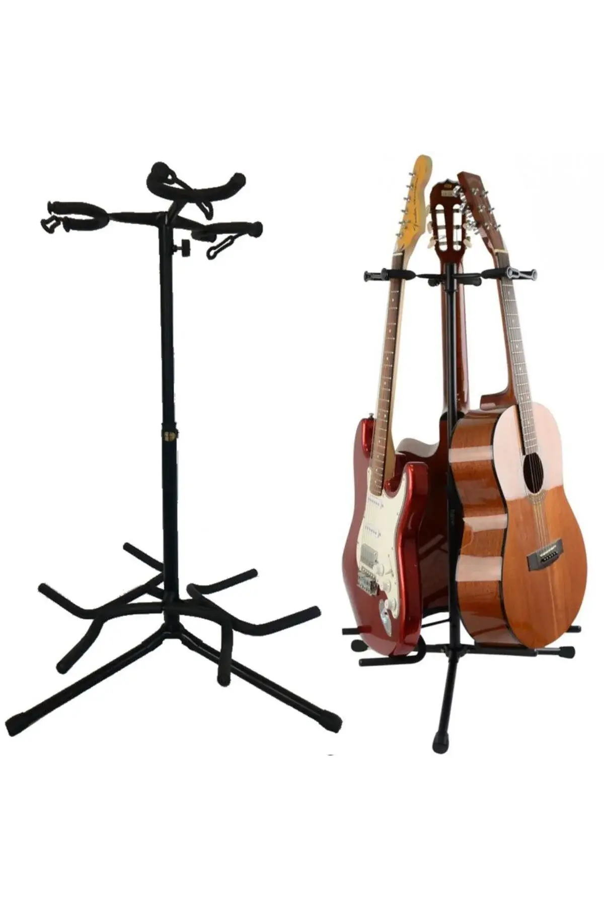Üçlü Gitar Standı ST13 - 3' lü Saz Bağlama Gitar Sehpası