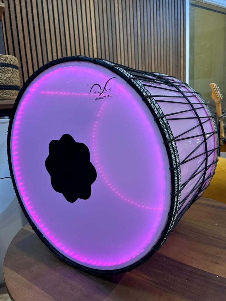 Beyaz Şeffaf Kasnak Ledli İpli Asma Davul