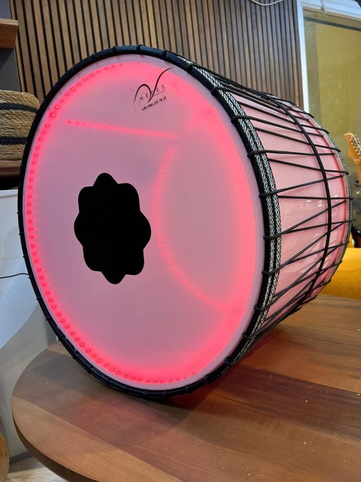 Beyaz Şeffaf Kasnak Ledli İpli Asma Davul