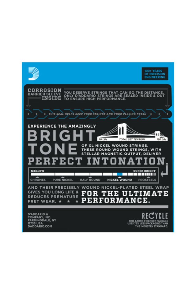 Daddario EXL120 ELEKTRO GİTAR TEL SETİ, XL, 9-42, NICKEL WOUND, SU Nickel-plated steel Bright and c