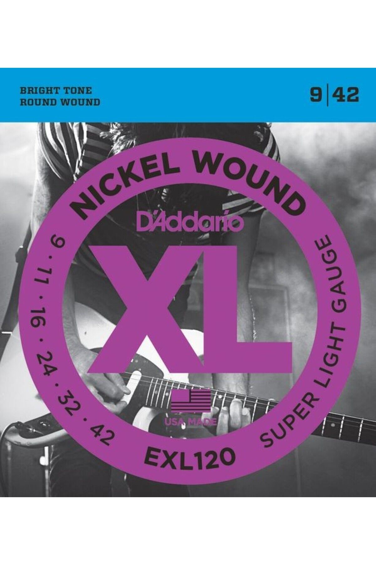 Daddario EXL120 ELEKTRO GİTAR TEL SETİ, XL, 9-42, NICKEL WOUND, SU Nickel-plated steel Bright and c