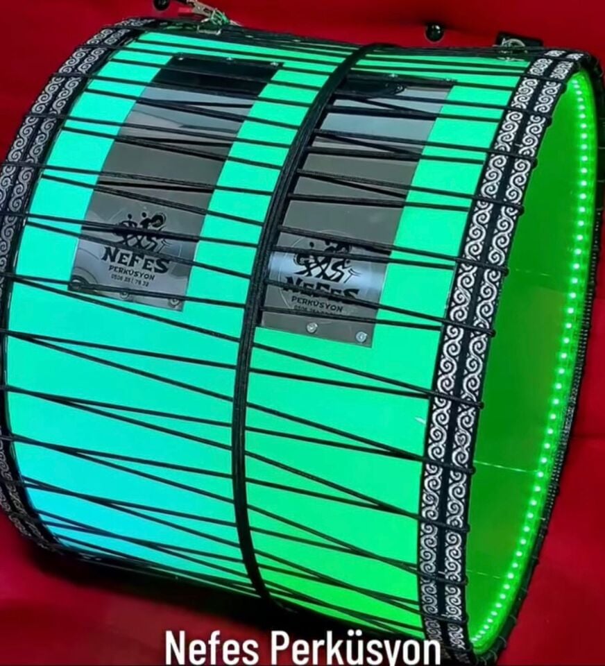 Siyah Deri Beyaz Şeffaf Kasnak İpli Asma Davul