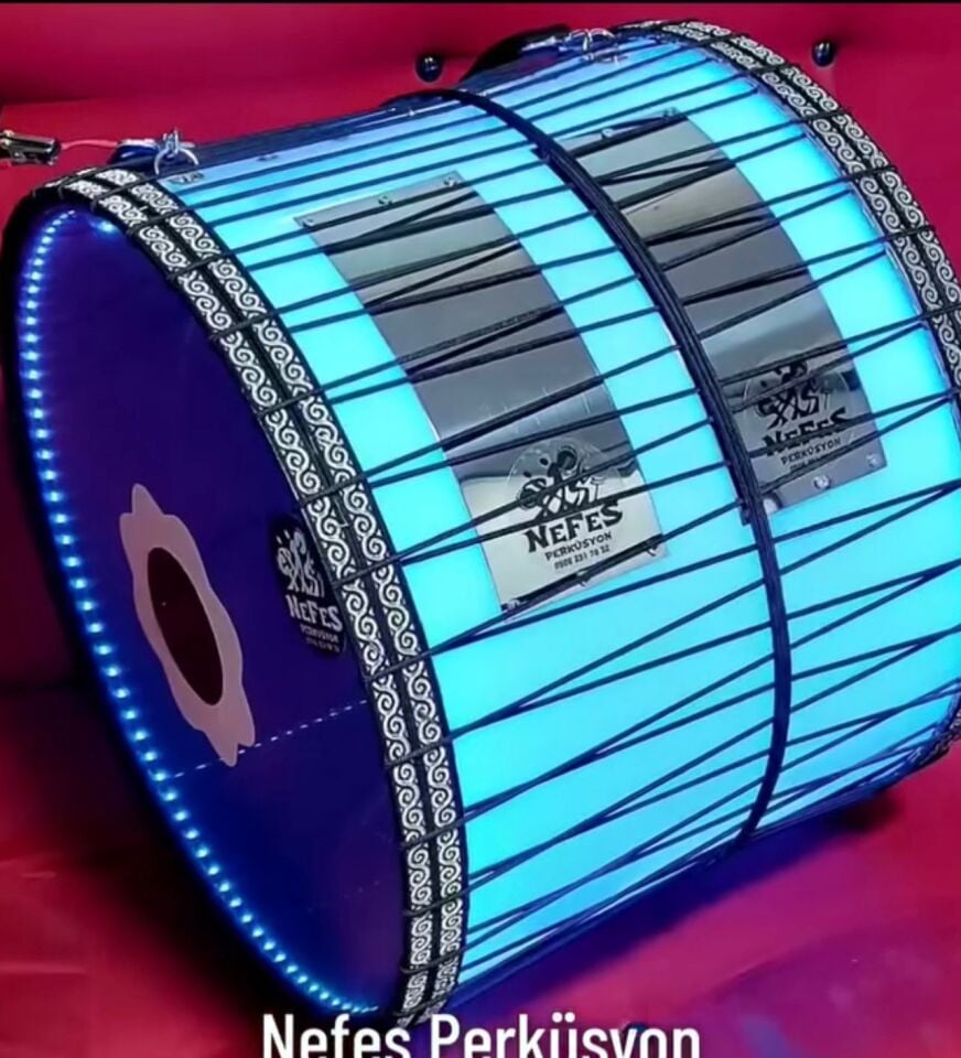 Siyah Deri Beyaz Şeffaf Kasnak İpli Asma Davul