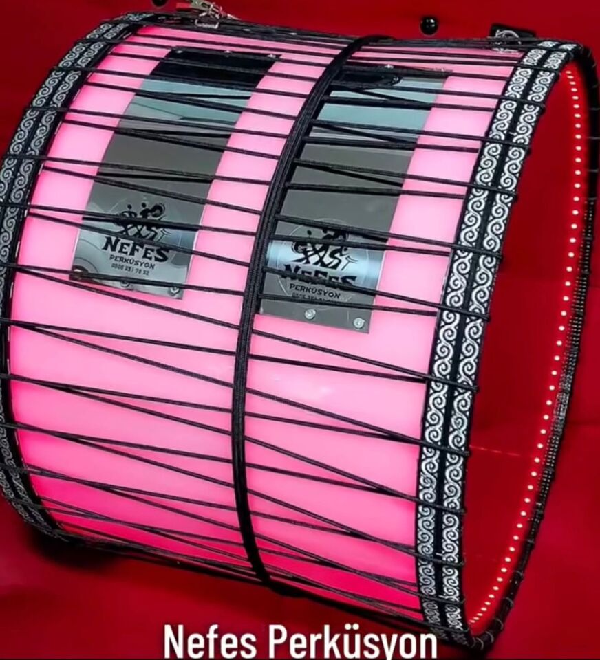 Siyah Deri Beyaz Şeffaf Kasnak İpli Asma Davul