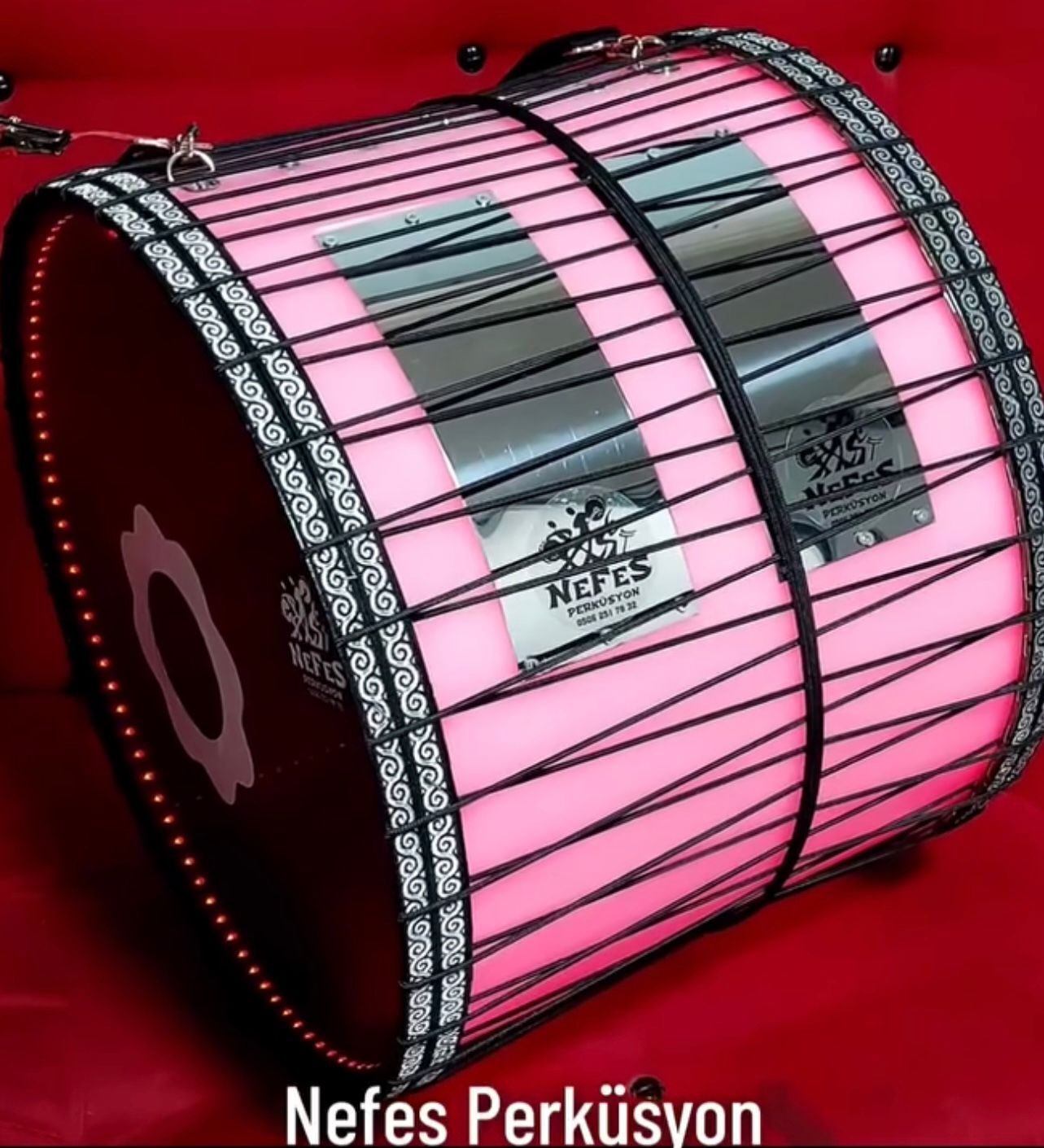 Siyah Deri Beyaz Şeffaf Kasnak İpli Asma Davul