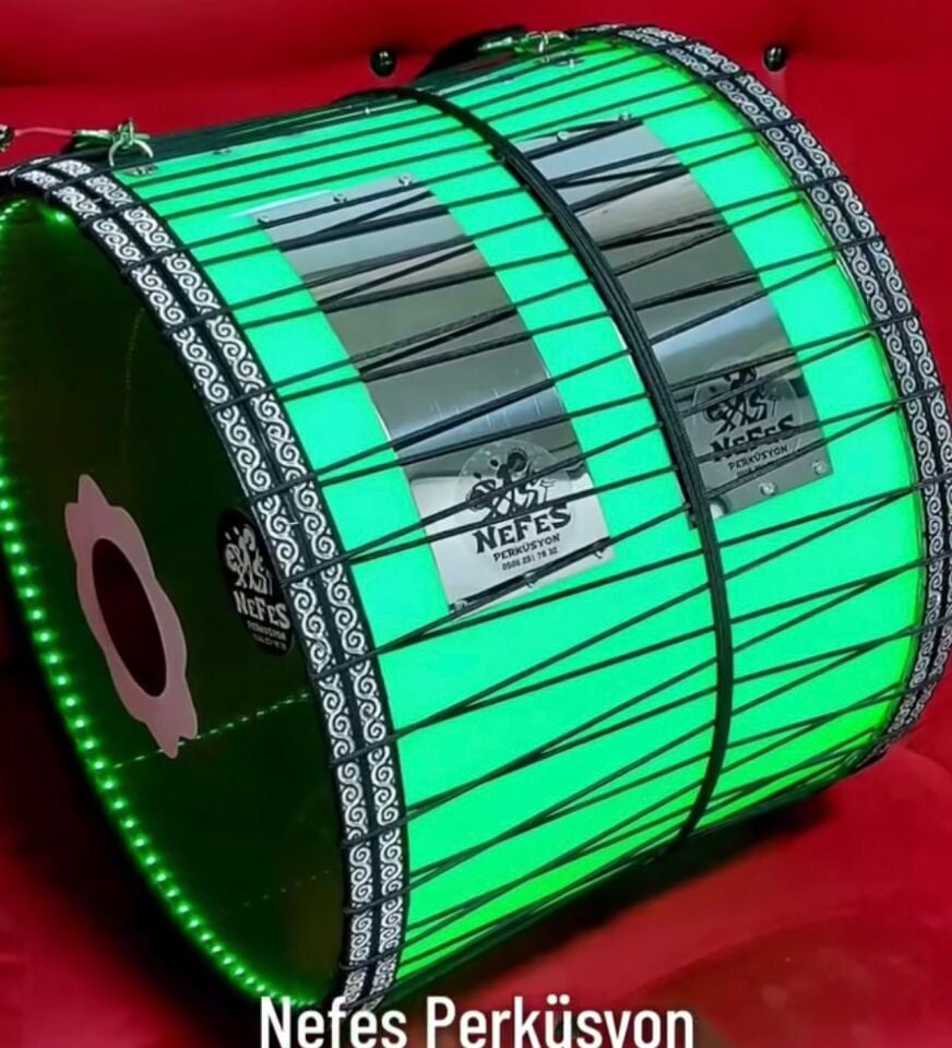 Siyah Deri Beyaz Şeffaf Kasnak İpli Asma Davul