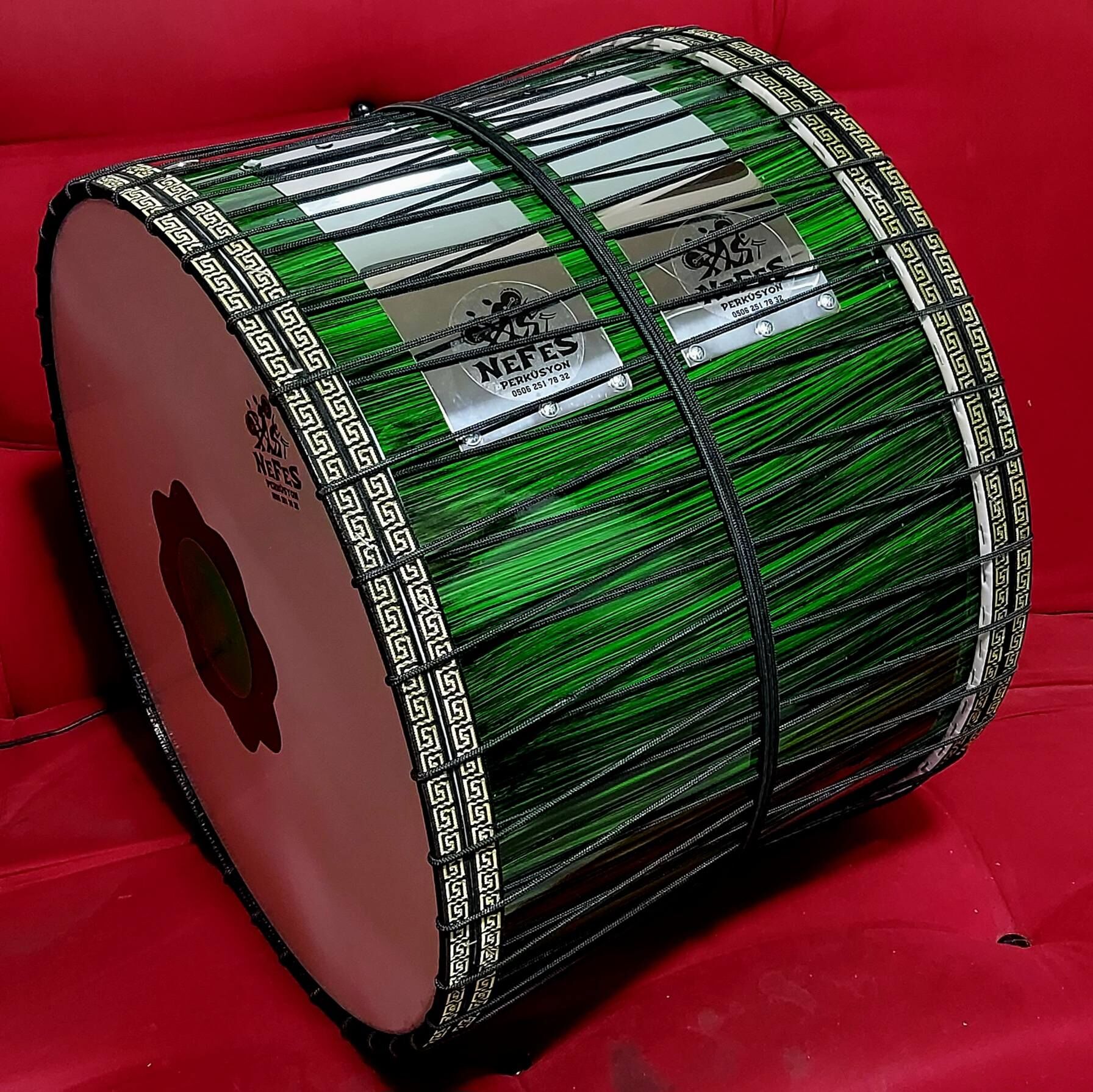 Yeşil Siyah Kasnak İpli Asma Davul